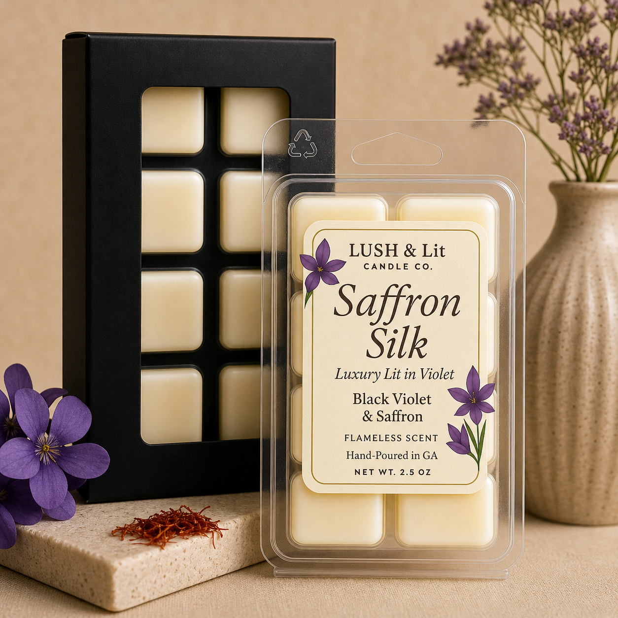 Saffron Silk -Wax Melt *Luxury Lit in Violet*