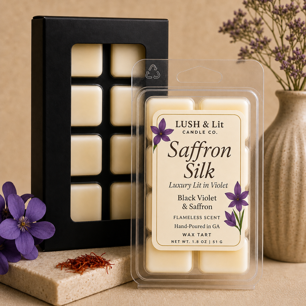 Saffron Silk -Wax Melt *Luxury Lit in Violet*