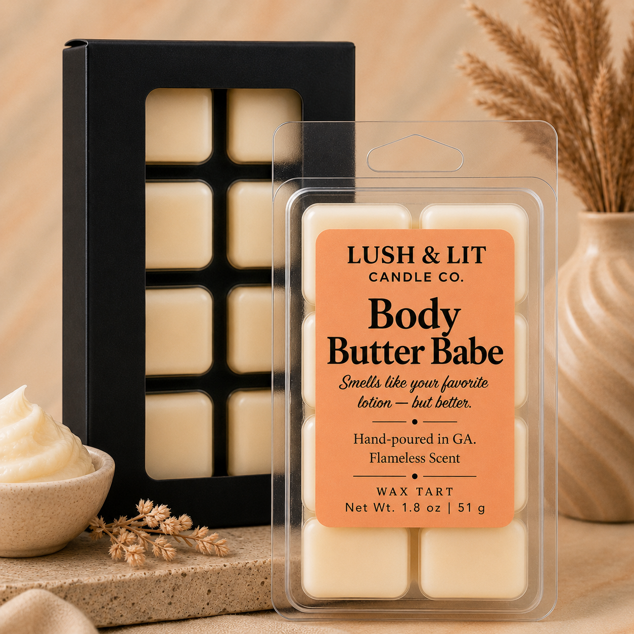 Body Butter Babe Wax Melt-
Smells like your favorite lotion — but better.